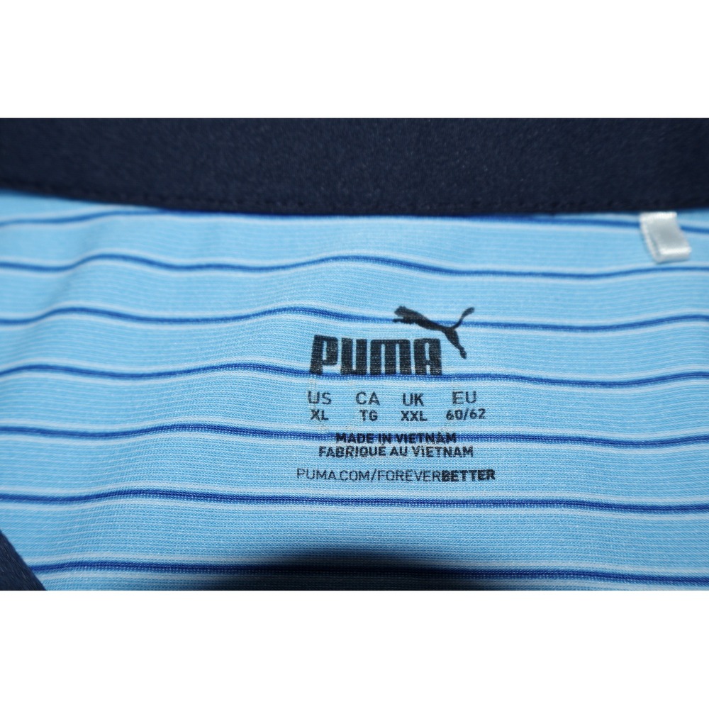 Puma Golf Polo Men XL Blue Striped Short Sleeve Golf Shirt Polyester Blend - Picture 8 of 12